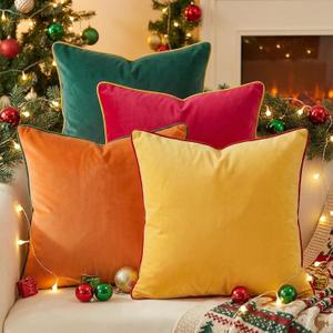 Mecatny Set of 4 Velvet Throw Pillow Covers 20x20, Soft Colorful Accent Decorative Couch Pillow Covers for Sofa Bedroom Living Room, Green/Red