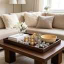 28 x 18.1 Inch Extra Large Wood Ottoman Tray Rectangle Wood Decorative Tray Serving Tray for Living Room Kitchen Table, Black Walnut Wood Storage Coffee Trays,Storage and Display of Bread Food Fruit