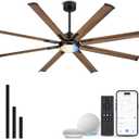 72 Inch Ceiling Fan with Light, Industrial Design with 8 Aluminum Blades, Smart Control Compatible with Alexa, Indoor Outdoor Garage Fan for Living Room Patio, Model ZCCF04WD-72 (Dark Wood Grain)