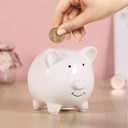 IMIKEYA Small Ceramic Piggy Bank for Kids - White Cute Pig Coin Bank Money Saving Jar for Girls Boys Birthday Christmas Nursery Home Decor, Medium