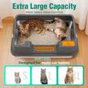 OROLEY XXXL Stainless Steel Cat Litter Box with Lid, Extra Large High-Sided Enclosed Box for Big Cats, Leak-Proof & Non-Stick, Easy Entry, Includes Scoop & Step (23.6" x 15.7" x 10.6")