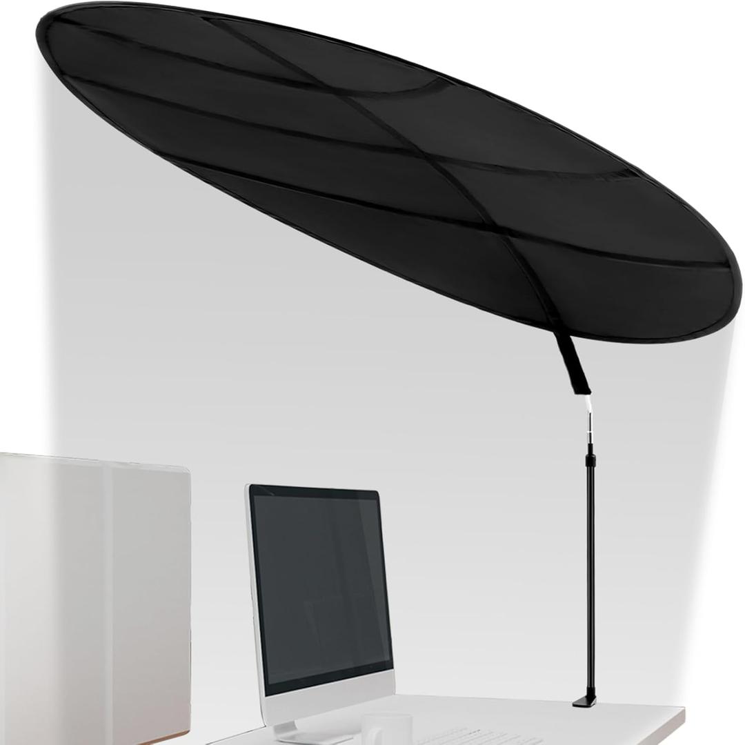 Juexica 51'' Adjustable Office Cubicle and Desk Shade, Large Portable Cubicle Light Shade with Clamp, Foldable Rotatable Canopy Blocks Light or Disturbance for Working Accessories, Black
