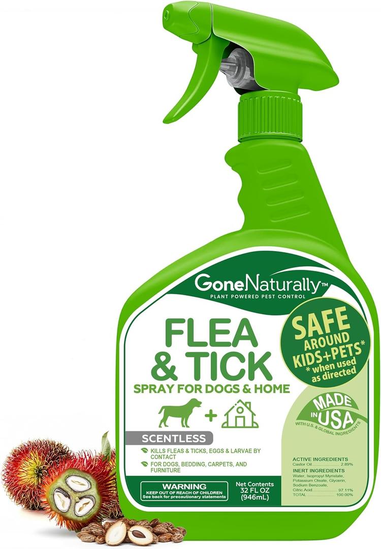 Flea and Tick Spray for Dogs & Home Natural Flea and Tick Prevention for Dogs Bed Bug Spray & Multi-Insect Killer Scentless Plant-Based Formula Kills on Contact (32 oz)