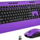 Wireless Keyboard and Mouse Set with Quiet Keys, 2.4G Full Size Purple Keyboard and Mouse with Wrist Rest, Protective Covers, Soft Touch Silent Design for Windows, Computer, PC and Laptop