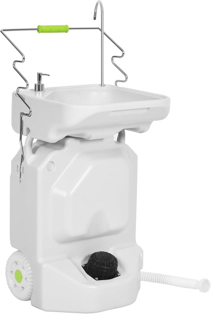 YITAHOME Portable Camping Sink, 38 L Handwashing Station with Adjustable Wash Basin, Soap Dispenser, Metal Handle, Large Wheels for Outdoor, Travel, Boat, Gather, Garden, Worksite, White YITAHOME Portable Camping Sink, 38 L Handwashing Station with Adjustable Wash Basin, Soap Dispenser, Metal Handle, Large Wheels for Outdoor, Travel, Boat, Gather, Garden, Worksite, White