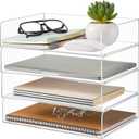 Harloon 4 Tier Acrylic Paper Tray Paper Organizer for Desk Clear File Organizer 12. 4 x 8. 7 x 2. 7 Inches File Tray for Office Workspace Desktop Storage, No Need to Assemble (Transparent)