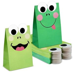 Leinuosen 25 Pcs 24 Pcs Frog Gift Bags Frog Themed Party Favors Birthday Decoration Paper Treats Goodies Bag for Kids Animal Lover Summer Baby Shower Birthday Supplies Green