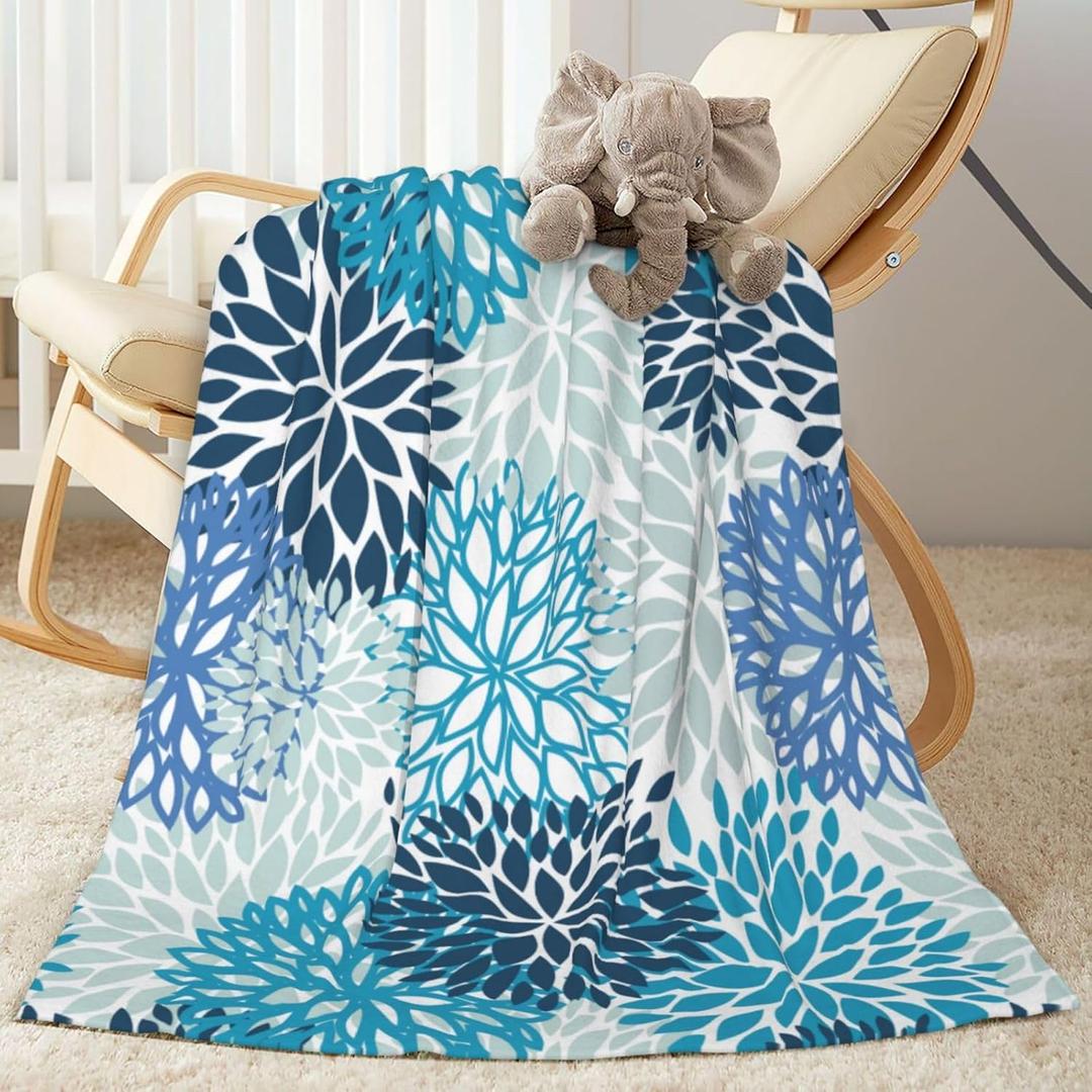 Blue Navy Chrysanthemum Flowers Baby Blanket Ultra Soft Daisy Floral Throw Blanket All Season Warm Light Weight Cozy Plush Blankets for Home Bedroom Sofa Chair Travel, 40"X30"