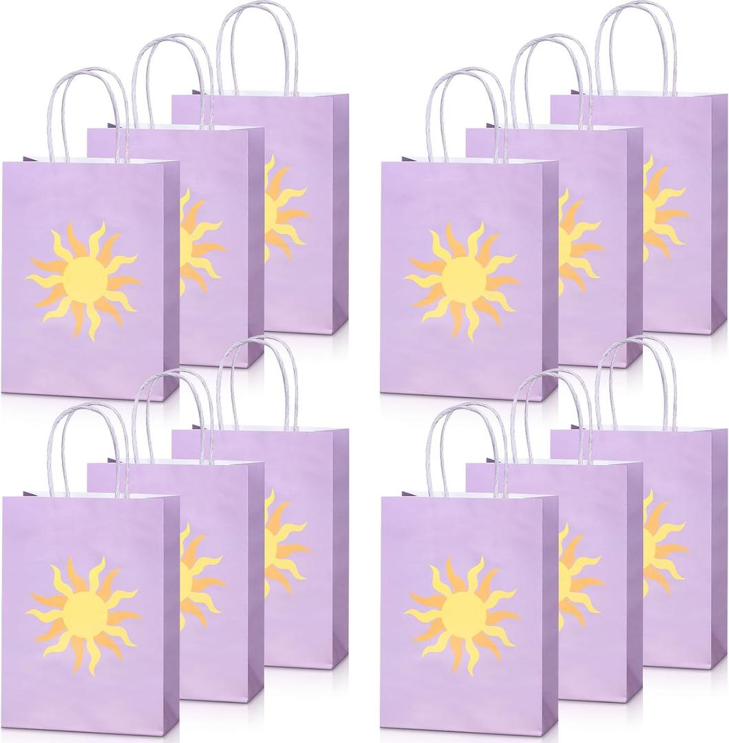 Humyoun 30 Pcs Purple Sun Gift Bags Princess Birthday Party Favors Goodie Candy Treat Paper Bag with Handle Bulk Princess Birthday Wedding Party Supplies Decorations, 8.3 x 5.9 x 3.2 Inch