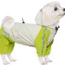 BRKURLEG Dog Raincoat With Legs, Waterproof Clothes, Pet Rainproof Jacket With Leash Hole, Reflective Poncho for Small Dogs Boy Girl, Green XXL (XXL(Back Length15.3"))