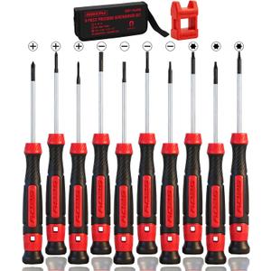 11-Piece Precision Screwdriver Set - Magnetic Mini Screwdrivers for Eyeglasses, Watches, Computers, Laptops, Phones - Phillips, Slotted, Torx, Non-Slip Handle, Portable Storage Bag Included