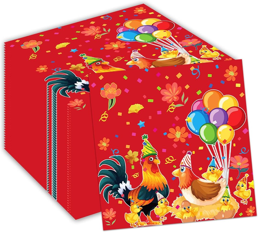 Chicken Party Napkins, 40PCS Hen Rooster Napkins Disposable, Chicken Farm Rooster Party Supplies Birthday Decorations, Farm Party Dinner Paper Napkins for Farms Girl Boy Theme Partty Supplies, 6.5 in