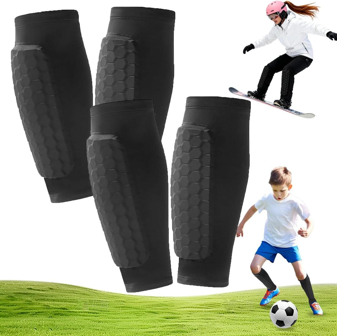 2 Pairs Soccer Shin Guards, Shin Guards Soccer Kids Youth Adult Calf Compression Sleeve with Honeycomb Pads Lightweight Calf Protective Gear for Football & Baseball Boxing MTB for Boys, Girls XS
