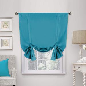 H.VERSAILTEX Blackout Tie Up Curtain Energy Efficient Window Shades Adjustable Height Rod Pocket Panel for Bedroom/Living Room (Turquoise Blue, 42W x 63L, Set of 1)