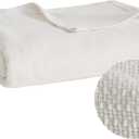 Madison Park Freshspun Basketweave Luxury Cotton Blanket Cream 90x90" Full/Queen Size Basketweave Premium Soft Cozy 100% Cotton For Bed, Couch or Sofa