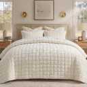 Quilt Set King Size, Luxury Velvet Comforter Bedding
Shiny Cream White, Ultra Soft Oversized Bedspread Coverlet, Lightweight Quilted Bed Set for All Season, with 2 Pillow Shams