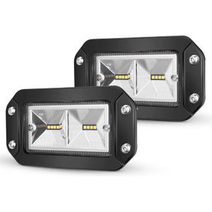 BUNKER INDUST 6" Inch Flood LED Light Pods,Pair Flush Mount LED Work Light 4800LM Light Bar Backup Driving Lights Waterproof for Truck Tractor Off Road 4x4 Jeep Pickup SUV ATV UTV Golf Cart