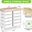 10 Drawers Rolling Cart with Wooden Tabletop, Utility Storage Cart with Wheels, Art Supply Craft Organizer on Wheel with Metal Frame & Handles for Home Office School (Pure White)