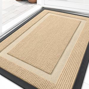 OLANLY Front Door Mat Indoor Outdoor Entrance, Waterproof All-Season, All-Weather Doormat, Sturdy Natural Rubber, Fade Resistant, Low Profile, Easy Clean Patio Porch Entryway Mat, 36x24, Beige