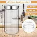 6 Pcs 50 oz Clear Glass Canister Set with Stainless Steel Lids, Food Storage Containers for Kitchen & Pantry Storage, Dry Foods Including Flour Sugar Coffee Rice Tea Spices Herbs