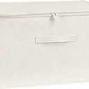 [3 Pack] Beige Cotton Linen Collapsible Storage Bins for Home Organization, Waterproof Fabric Foldable Organizer Boxes, 19.29 x 14.57 x 12.2 Inches, Zippered Flap & Handle (Extra Large)