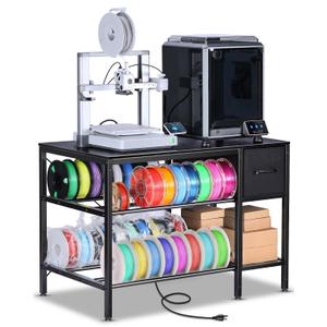 3D Printer Table with Filaments Storage - 3D Printer Stand Filament Storage Rack Heavy Duty 3D Print Desk with Drawer for Workshop Studio Office (Black)