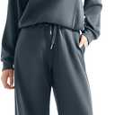 SUUKSESS Women 2 Piece Lounge Matching Set Wide Leg Sweatpant Half Zip Sweatshirt (Small, Dark Storm)