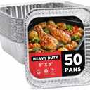 50-Pack Disposable Aluminum Foil Pans - Heavy Duty, 8x8x1.87 Inch, Ideal for Baking, Roasting, Cooking & Storing