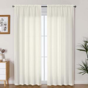 Lecloud Bessie Ivory Curtains 84 Inches Long 2 Panels, Rustic Light Filtering Faux Linen Curtains, Breathable Dual Rod Pocket Drapes for Bedroom Living Room Window Treatments, Each 50" W x 84" L