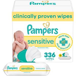 Pampers Baby Wipes, Sensitive, Water Based Wipe, Clinically Proven, Hypoallergenic, and Unscented for Babies, 336 Wipes Total (4 Flip-Top Packs)