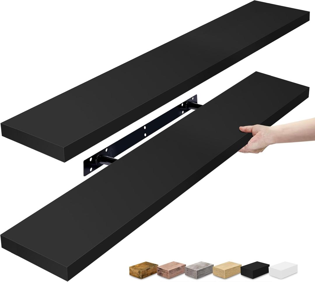 Sorbus Floating Shelves for Wall - 2 Long Floating Shelves for Bedroom, Kitchen, Living Room, Bathroom Shelves, Home Decor, Farmhouse - 35 x 9 Inch Wall Mounted Floating Shelves for Wall, Black