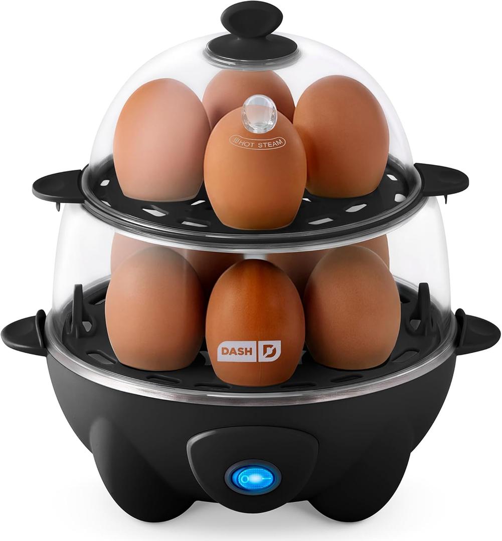 Dash Deluxe Egg Cooker  Boiler, Poacher & Steamer  Includes Measuring & Recipe Guide  Dishwasher Safe  BPA Free  Holds 12 Eggs, Black