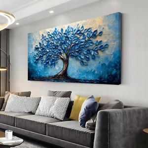LAVIKARS Modern Tree of Life Wall Art for Living Room Office Navy Blue Abstract Oil Landscape Canvas Painting Prints Large Nature Artwork Home Kitchen Bedroom Decor (20x40 Inches)