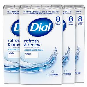 Dial Antibacterial Bar Soap, Refresh & Renew, White, 4 oz, 32 Bars