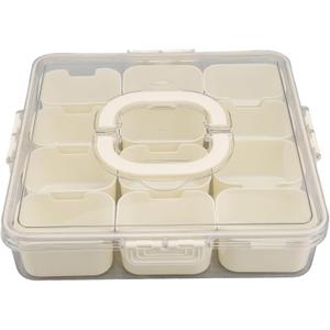 Divided Serving Tray with Lid 12 Compartment Snackle Box Clear Organizer Portable Fruits Nuts