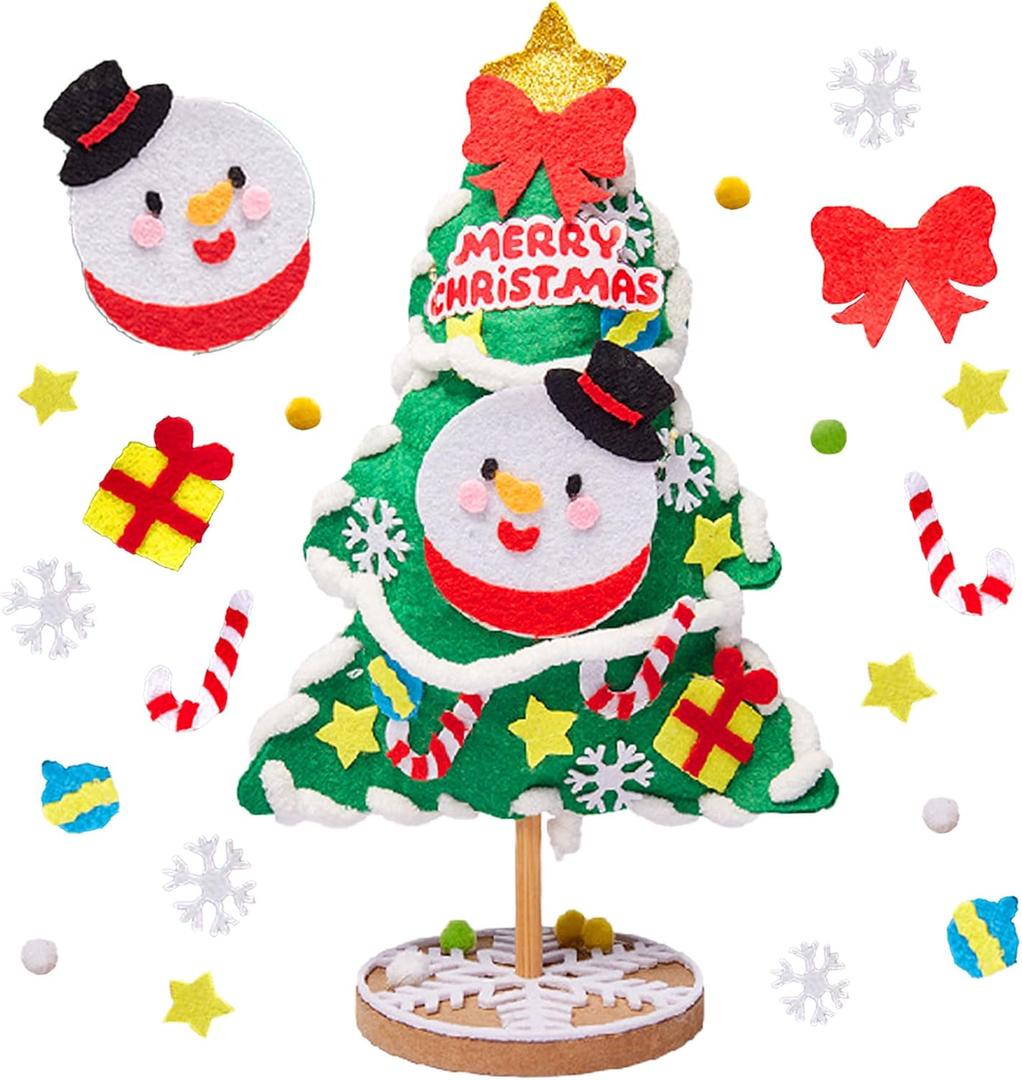 BACH AND BOUJEE 3D Tabletop Felt Christmas Tree Sewing Kit Cute Snowman DIY Felt Kit Christmas Room Decorations Project Christmas Gift Idea Xmas Tree Fun Home Activities Supplies