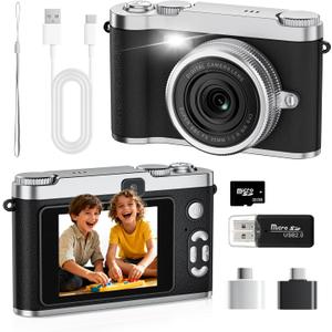 Upgrade Kids Selfie Camera, HD Digital Video Cameras for Toddler, Portable Toy for 3 4 5 6 7 8 Year Old Girl with 32GB SD Card-Black