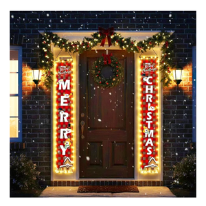 Yanleen Christmas Decorations Outdoor Merry Christmas Banner with String Lights Xmas Porch Door Welcome Sign Hanging Christmas Decor Indoor for Home Holiday Outdoor Wall Front Door Yard Garage