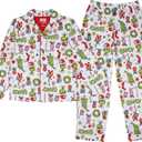 Dr. Seuss The Grinch Pajamas 2-Piece Matching Set - Cozy Christmas PJs Loungewear for Toddlers & Big Kids Boys Girls (4, White)