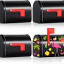 Lounsweer 4 Pcs Mini Tinplate Mailbox Toy Small Toy Mailbox with Raised Signal Flags Post Mount for Boys and Girls Valentine's Day DIY Projects for Exchange Activities (Black)