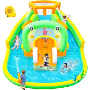 Inflatable Water Slide, 9-in-1 Bounce House with 3 Slides for Kids Aged 3-10, 165 x 152 x 79 Inches, Water Park with Blower for Backyard Party, Water Cannon, Climbing Wall