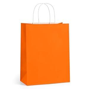 BagDream 8x4.25x10.5 Inch 100Pcs Orange Gift Bags Medium Size, Kraft Paper Bags with Handles Bulk for Halloween, Sporting Party Favors, Fall Festivals, Wedding, Retail, Grocery