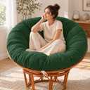 Indoor Papasan Chair Cushion with Corduroy Cover (Without Chair), Papasan Cushion with Hidden Zipper & Straps, 48 x 48 x7.8 Inch Round Overstuffed Papasan Supportive Cushion, Green
