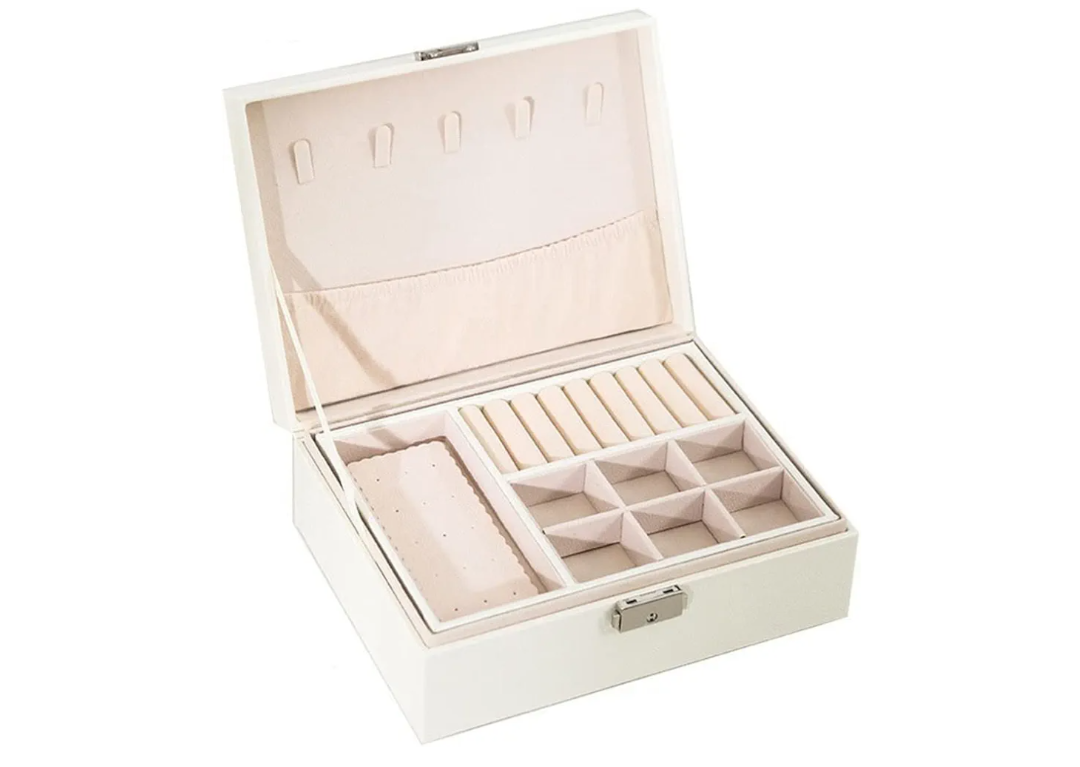 Jewelry box,jewellery organiser box,Organizer Leather Double-Layer Jewelry Display Holder, with Lock Girls Gift (Color : Pink, Size : L) (Color : White, Size : L)