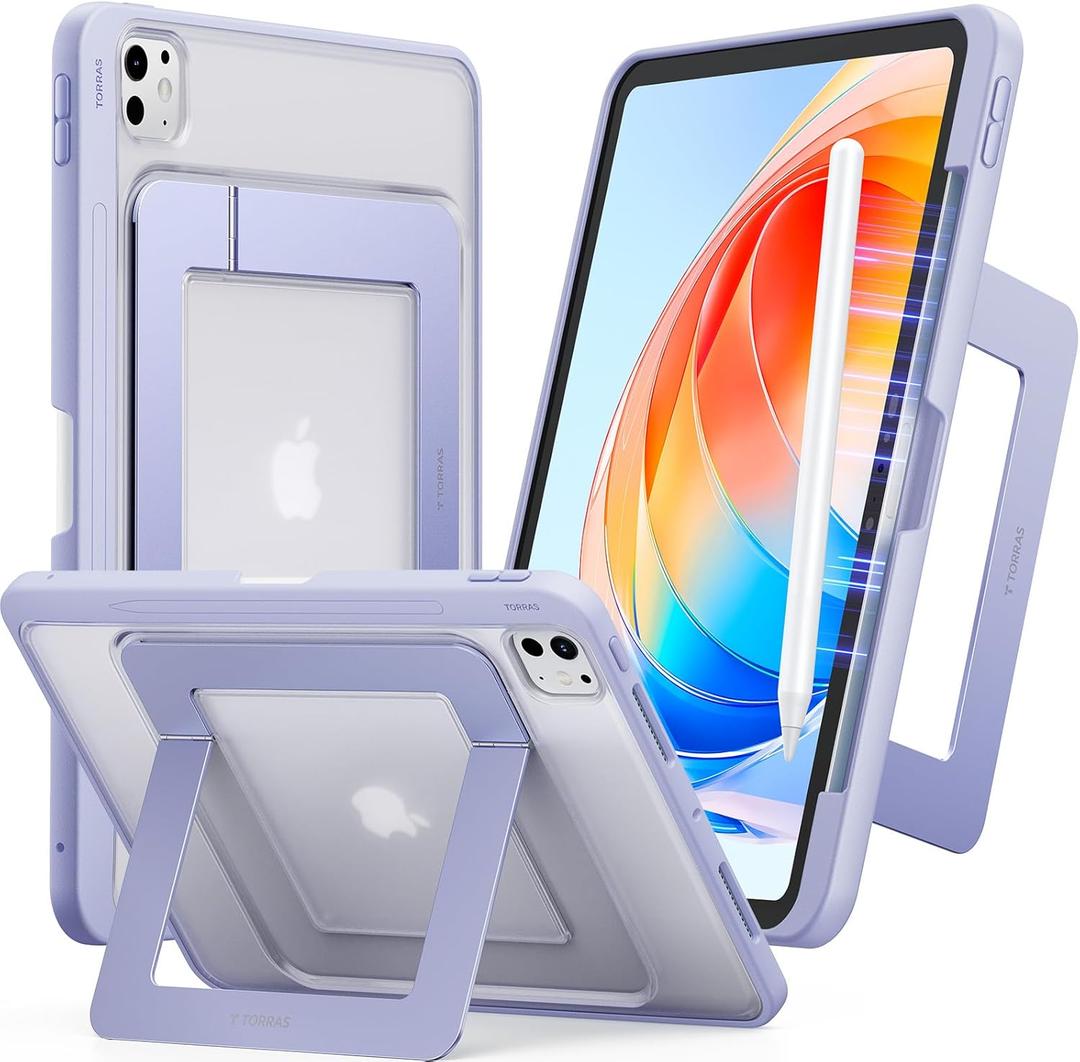 TORRAS Ostand K1 Guardian for iPad Pro 11 inch Case 2025 M5 & 2024 M4, Ultra Stable Stand, Multiple Adjustable Viewing Angles, Slim Protective Kickstand iPad Pro 11 Case with Pencil Holder, Purple