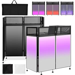 Portable DJ Booth 43"L x 20"W x 45"H, DJ Facade Booth with Black & White Scrims, Folding DJ Booth for Party, DJ Facade Table Booth with Cable Hole, Black Metal Frame + Carry Bag