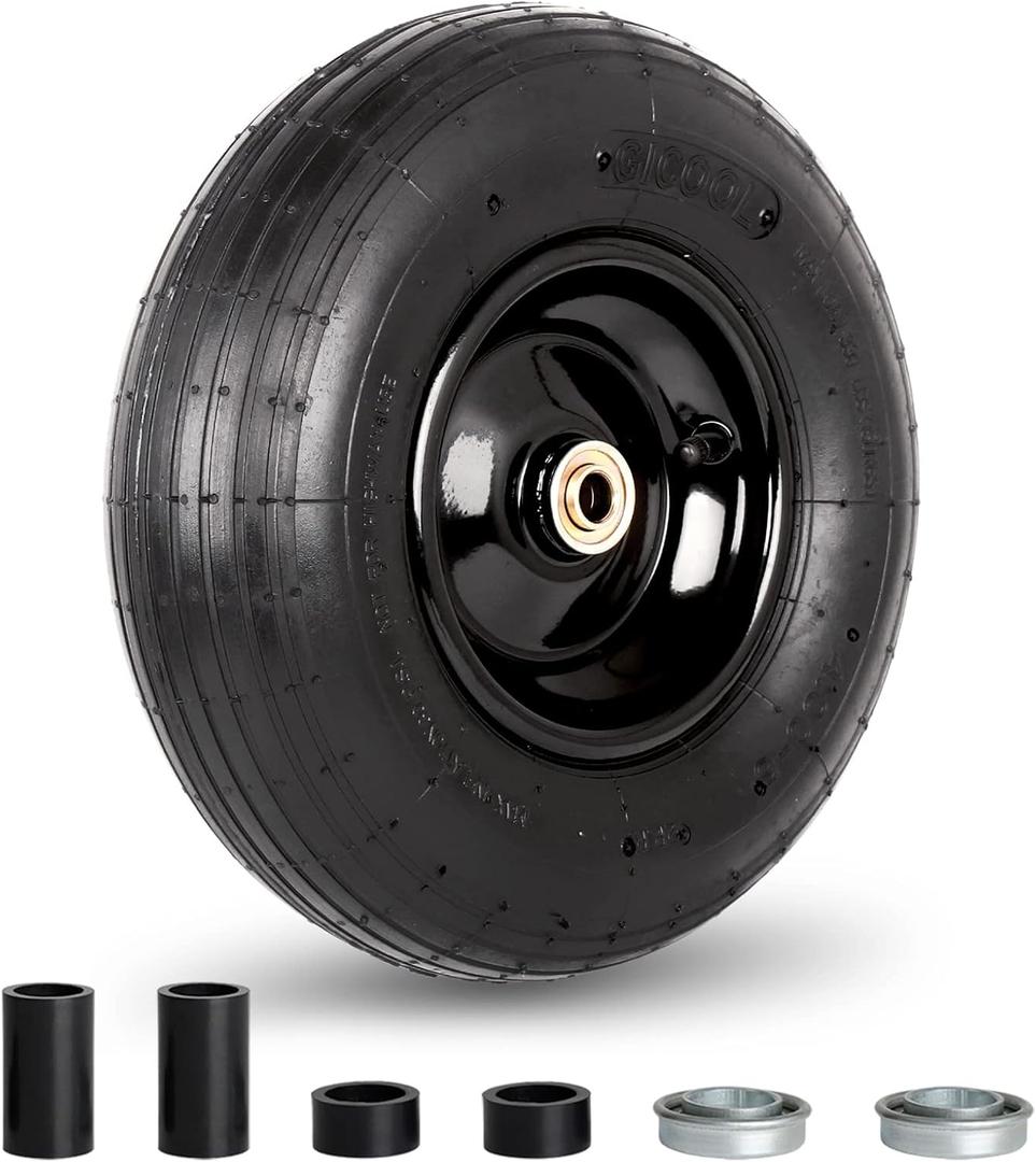 GICOOL 4.00-6 Tire and Wheel, 13" Wheelbarrow Pneumatic Tire, 5/8" & 3/4" Bearings, 1.75-6" Centered Hub,Sealed Bearings for Wheelbarrows Trolley Dolly Garden Wagon Cart Wheel Replacement (Black)
