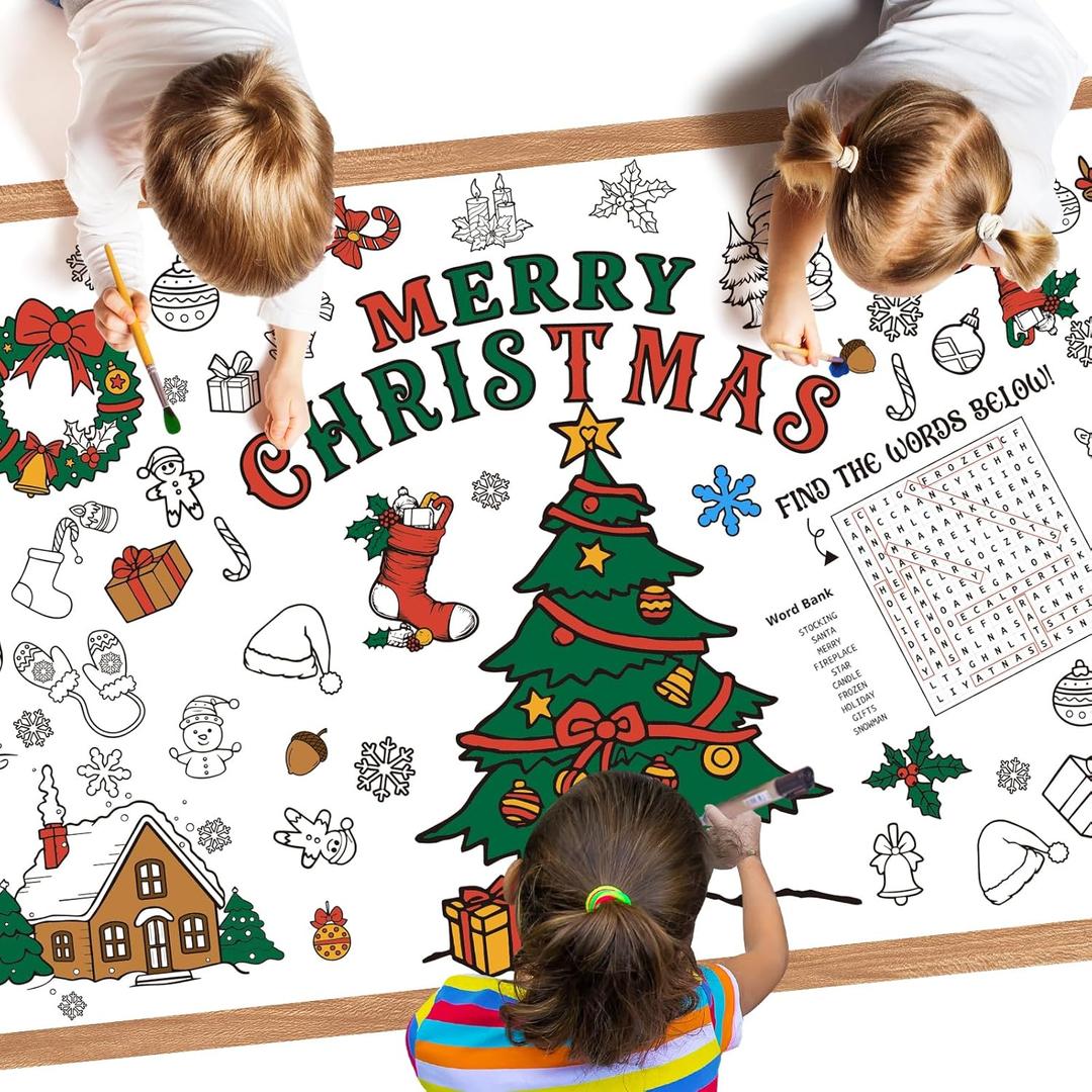 Christmas Coloring Tablecloth for Kids - 3 Pack Merry Christmas Colorings Table Cloth, Giant Paper Coloring Poster Banner Crafts for Gifts Activities Games Xmas Party Favors Supplies, 30 x 72 Inch