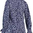 CUNLIN Womens Casual Loose Puff V Neck Trendy Tops for Floral Dressy Long Sleeve Travel Blouses Work Shirt (Blue, XXXL)