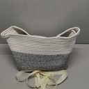 OIAHOMY Woven Storage Basket for Shelves, Rectangle Cotton Rope Baskets for Organizing, 13 x 10 x 9 in, Storage Bins for Dog Toys,Towel,Books,Gift,Grey and White